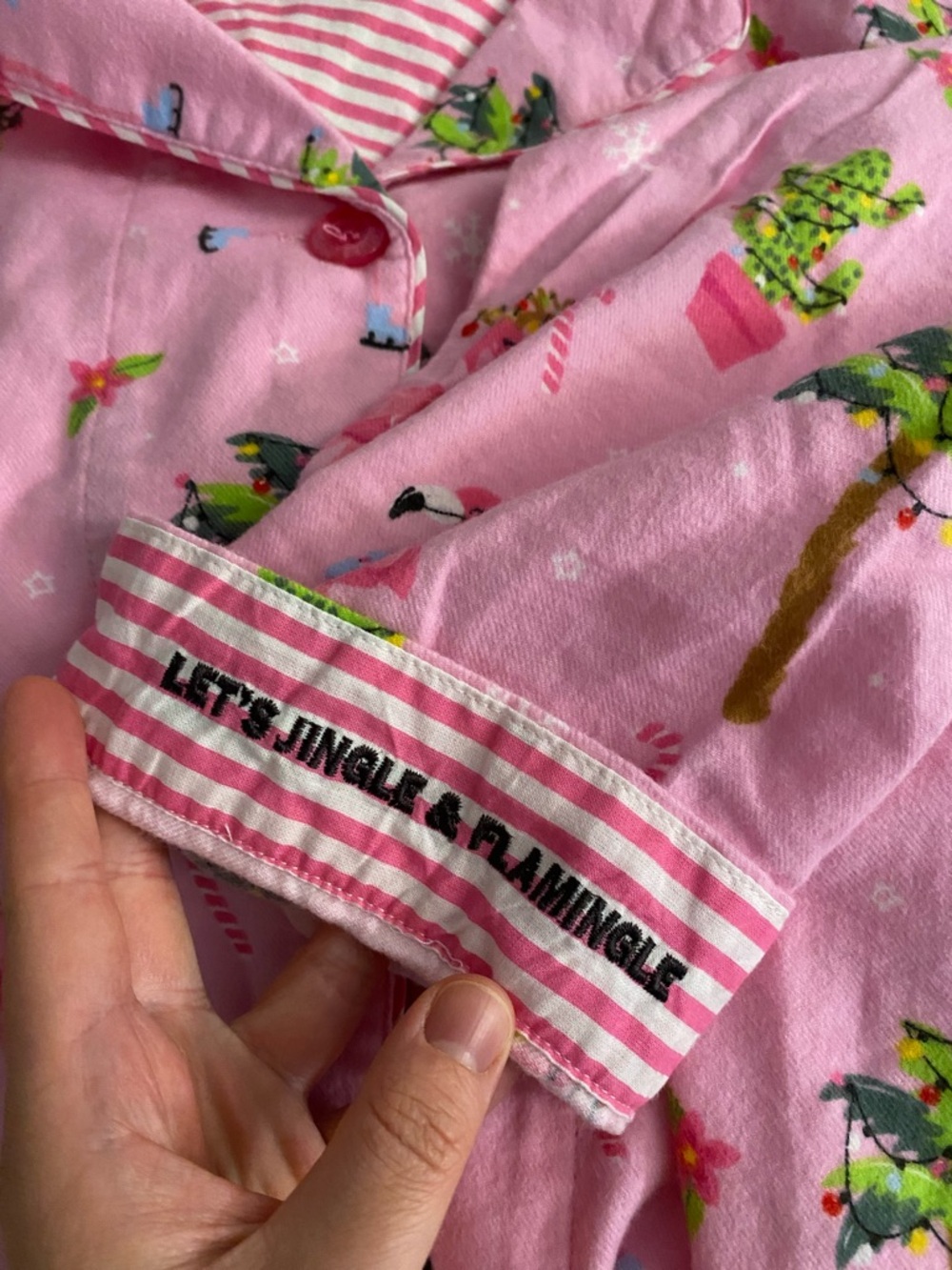 NWOT P.J. Salvage Flannel Pajamas Pink Flamingo & Palm Tree Pajama Set medium - Picture 8 of 9